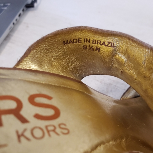 MICHAEL KORS BROWN LEATHER SANDALS WOODEN HEEL PLATFORM Size 9.5 - Picture 9 of 10